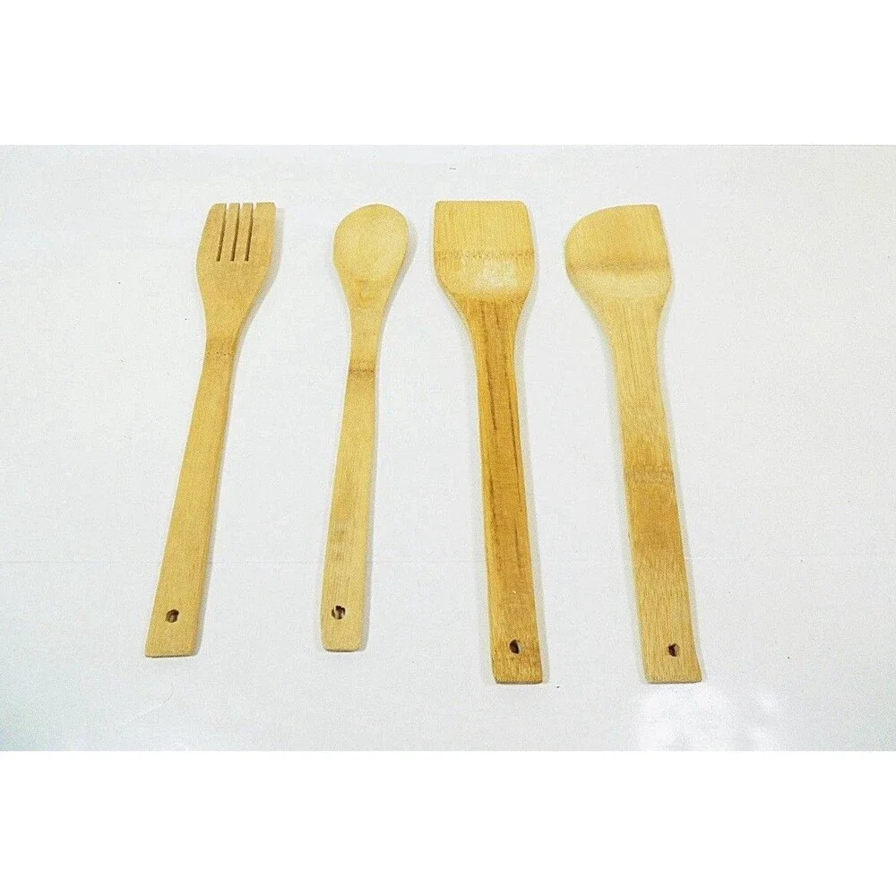 8 Pc Bamboo Kitchen Utensils Wooden Spatula, Spoon Fork Natural Wood Cooking Set